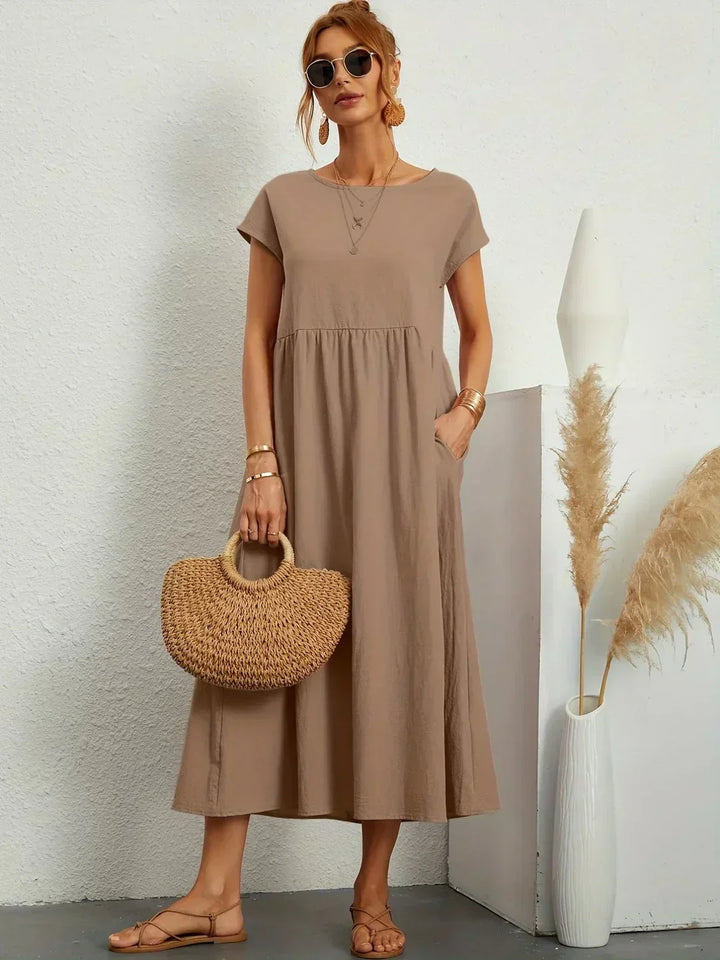 Gabriela™ | Vestido Midi Fluido de Elegância Atemporal