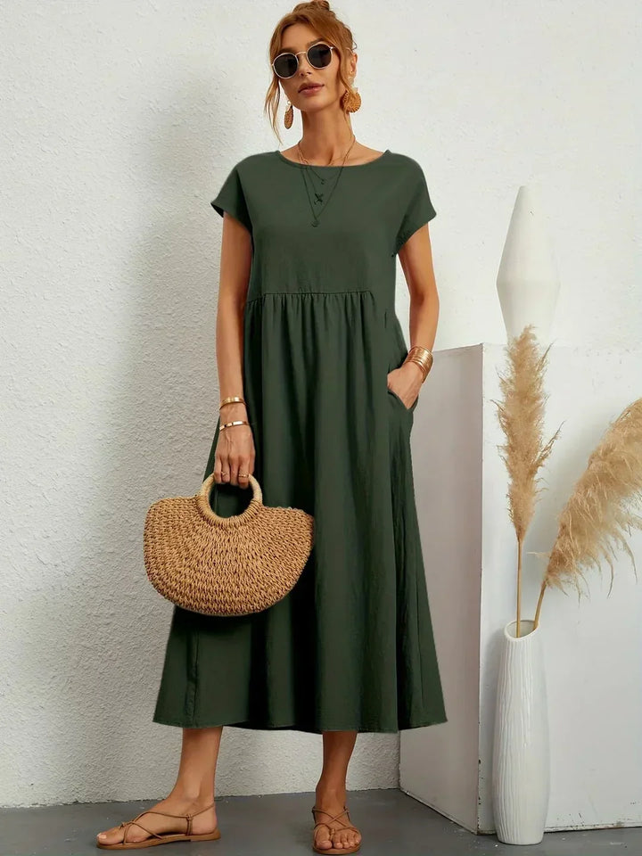 Gabriela™ | Vestido Midi Fluido de Elegância Atemporal