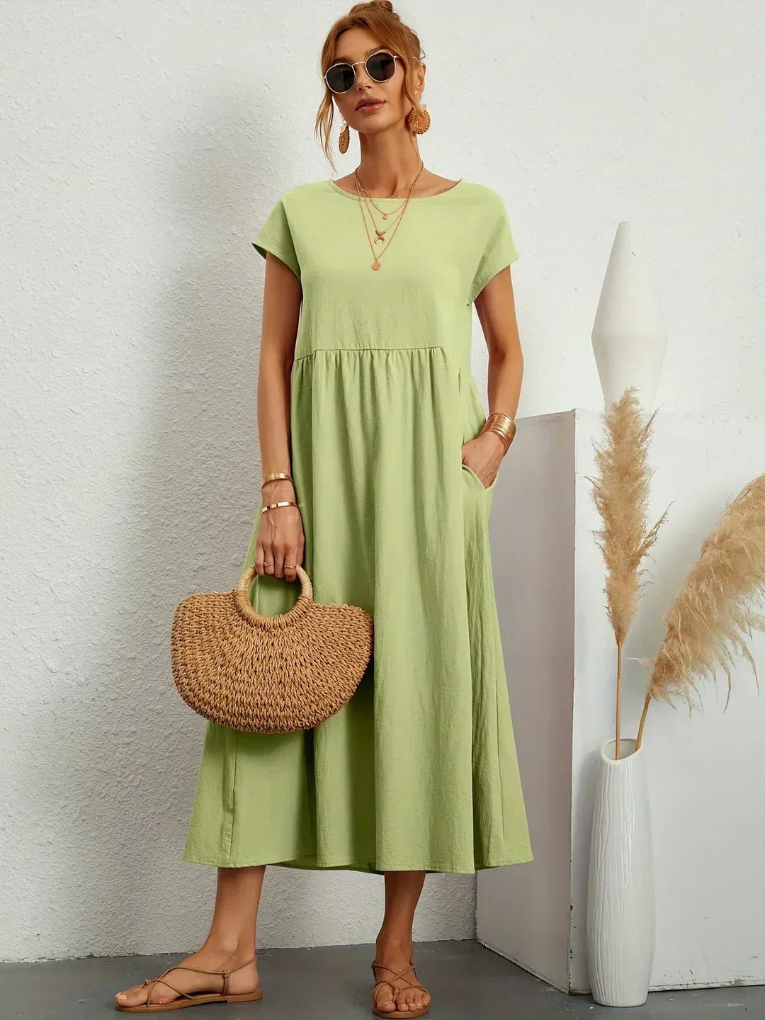 Gabriela™ | Vestido Midi Fluido de Elegância Atemporal