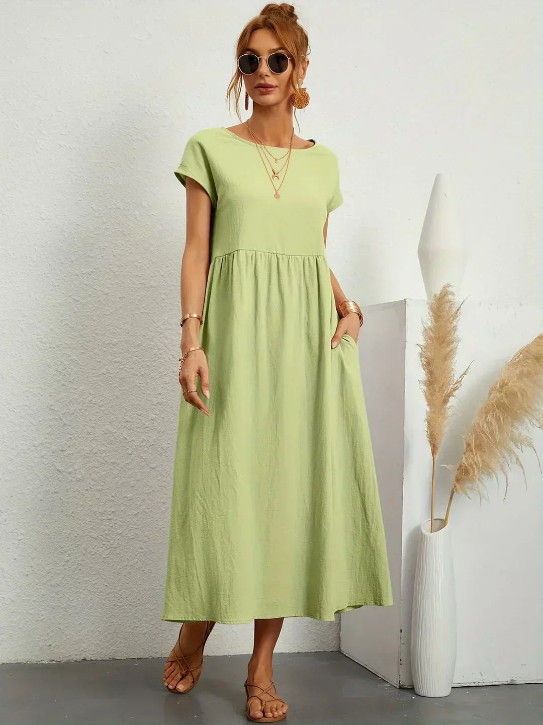 Gabriela™ | Vestido Midi Fluido de Elegância Atemporal