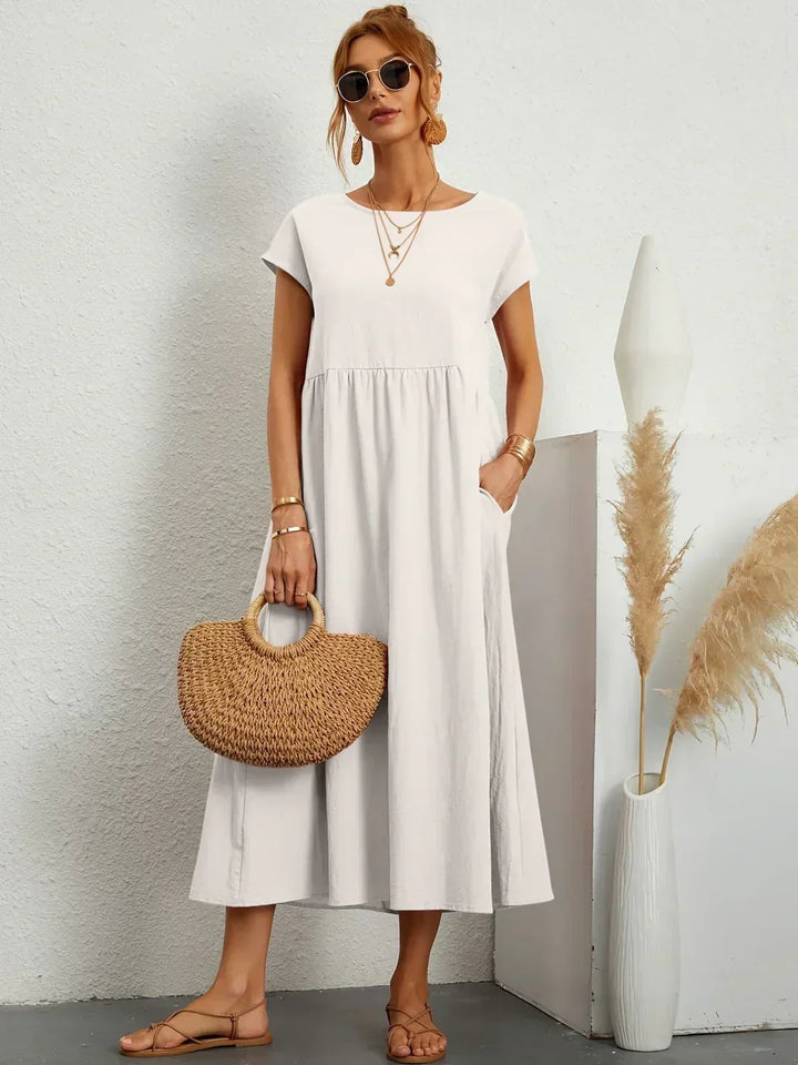 Gabriela™ | Vestido Midi Fluido de Elegância Atemporal