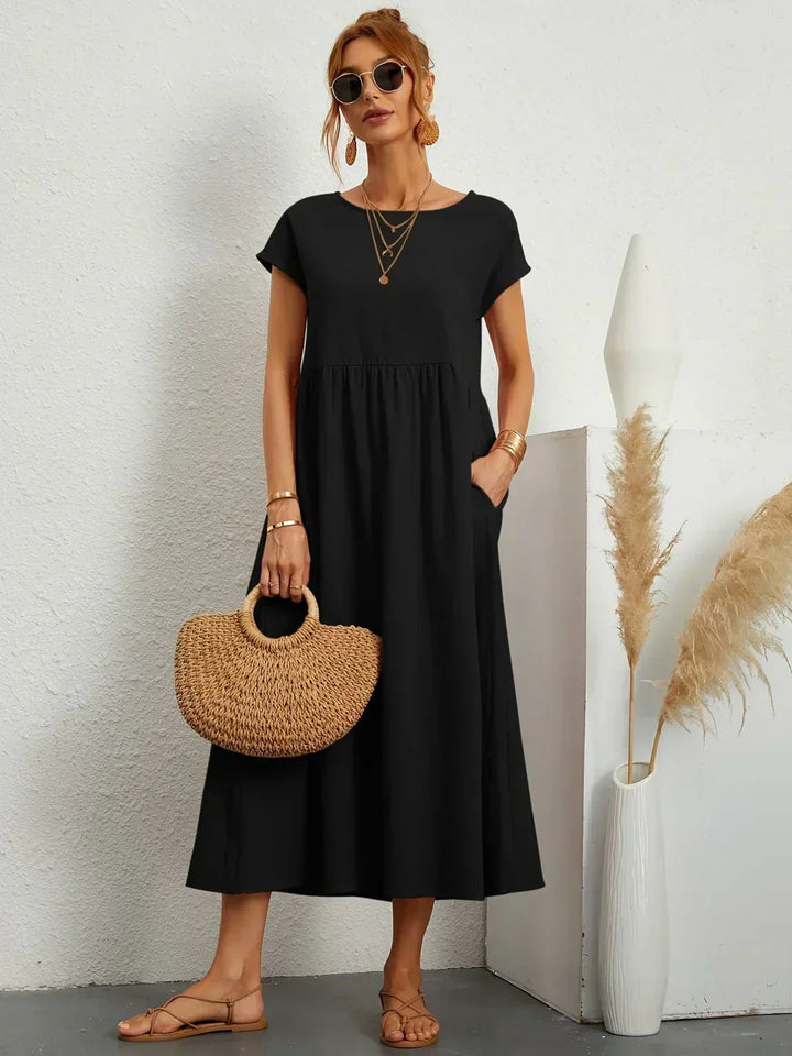 Gabriela™ | Vestido Midi Fluido de Elegância Atemporal