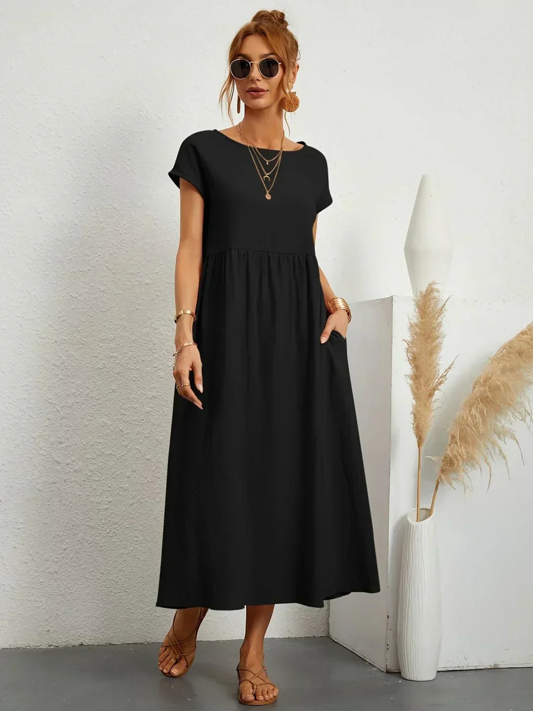 Gabriela™ | Vestido Midi Fluido de Elegância Atemporal