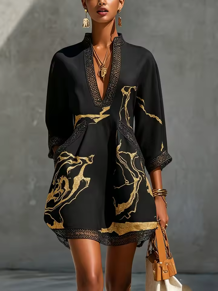 Amelia | Vestido Marfim com Detalhes Dourados