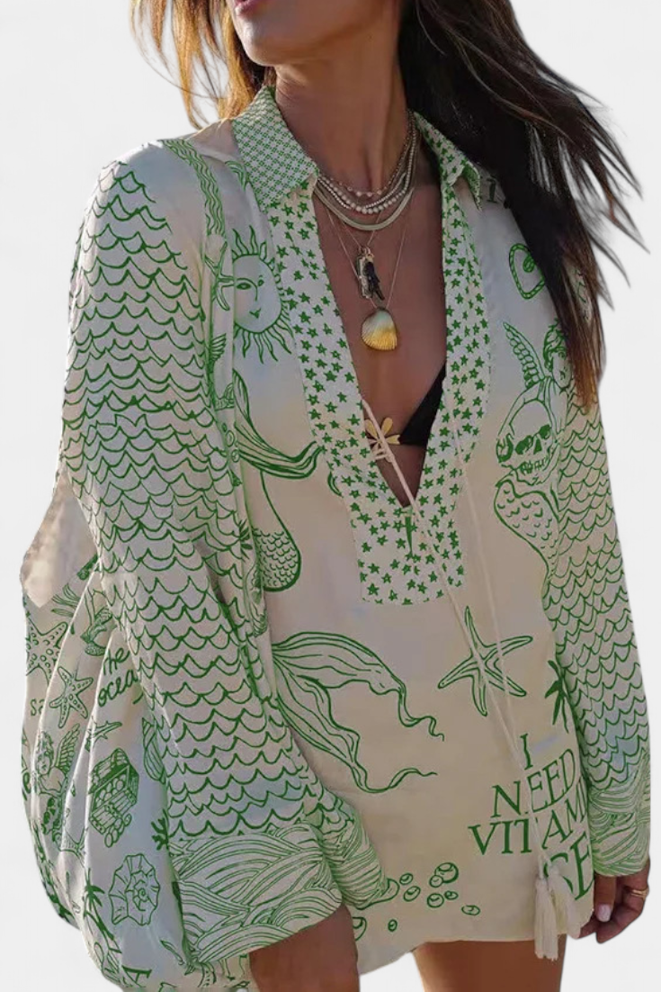 Amalia Conjunto Camisa Estampada com Calções Elásticos