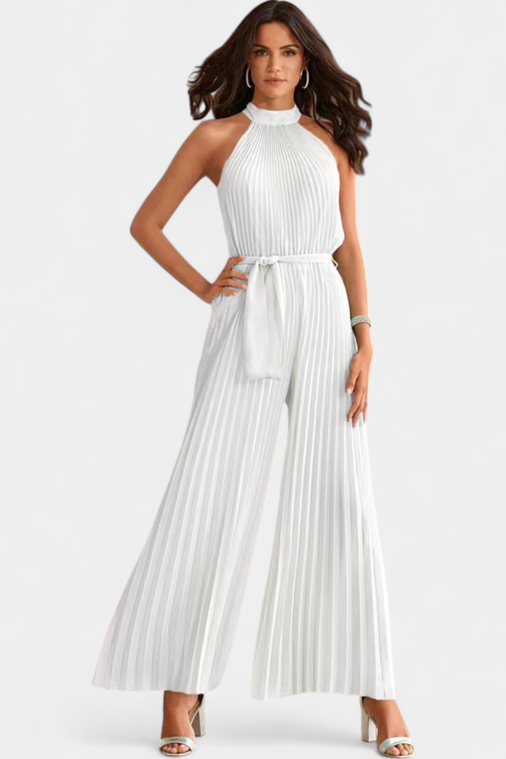 Patrizia Macacão Palazzo Plissado com Gola Halter