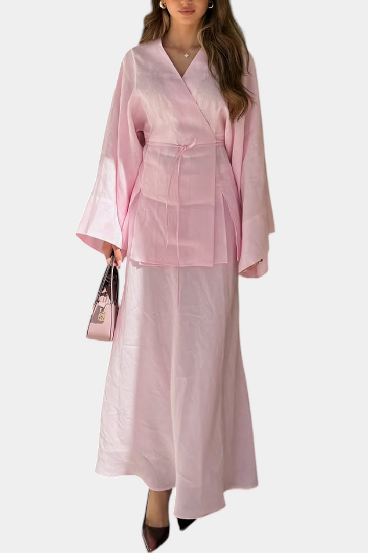 Zelda Conjunto de Camisa Decote em V e Saia com Abertura