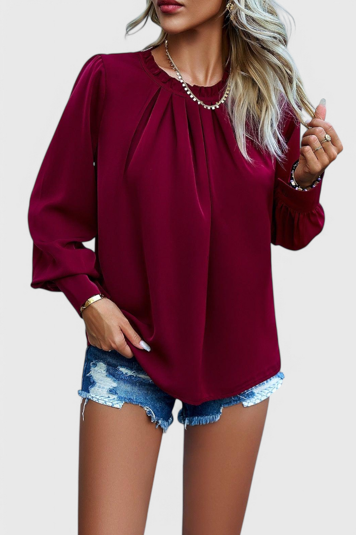 Dottie - Top de Manga Comprida com Gola de Renda
