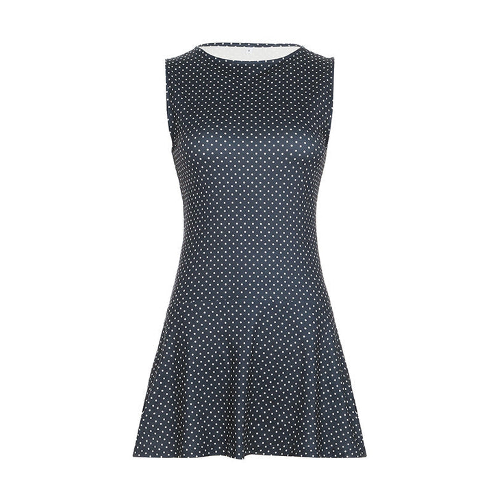 Vestido Mini de Bolinhas sem Mangas de Mulher com Cintura Ajustada