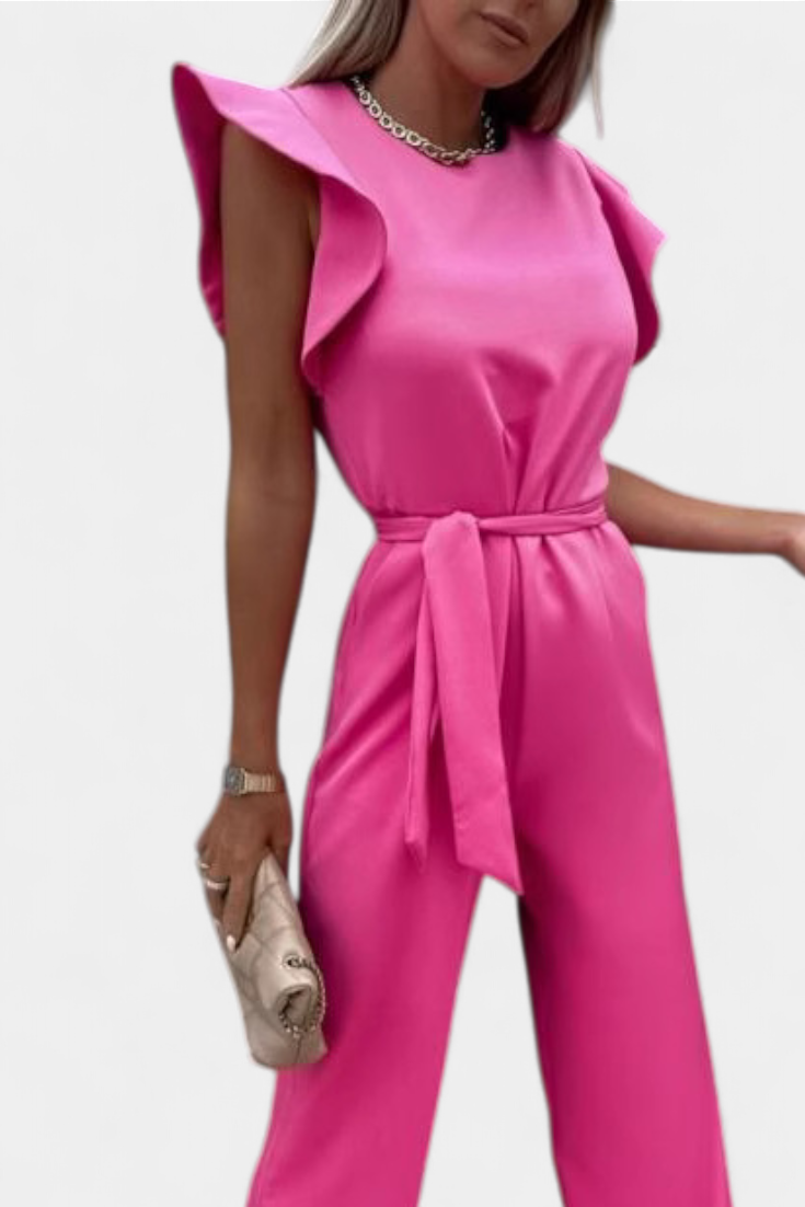 Shalonda Macacão Elegante sem Mangas com Laço