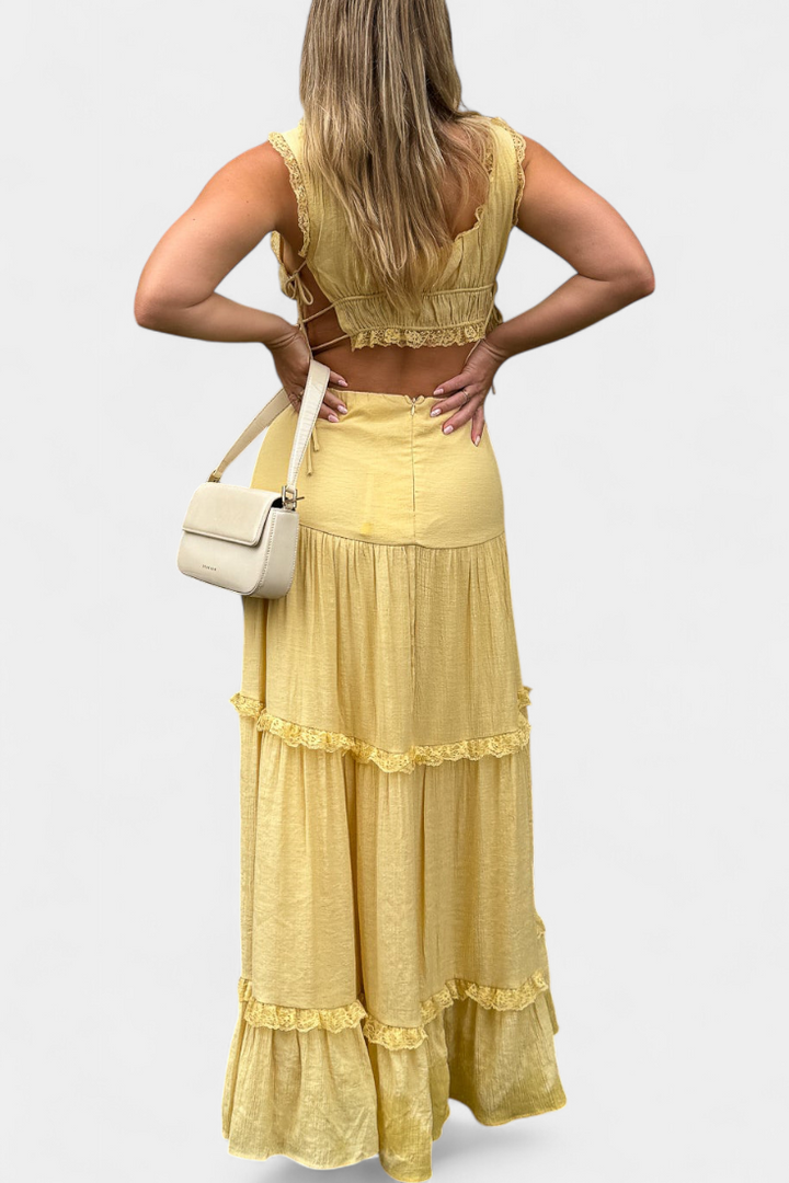 Ilys Conjunto Romântico de Top com Renda e Saia Longa Volumosa