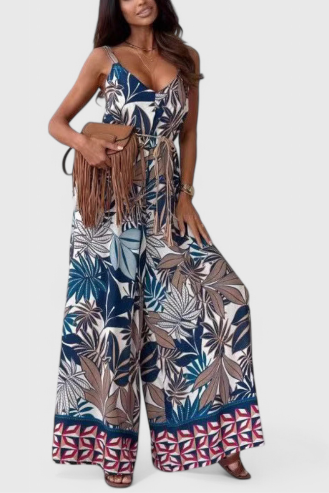 Gabriella - Macacão de Perna Larga com Estampado Arrojado