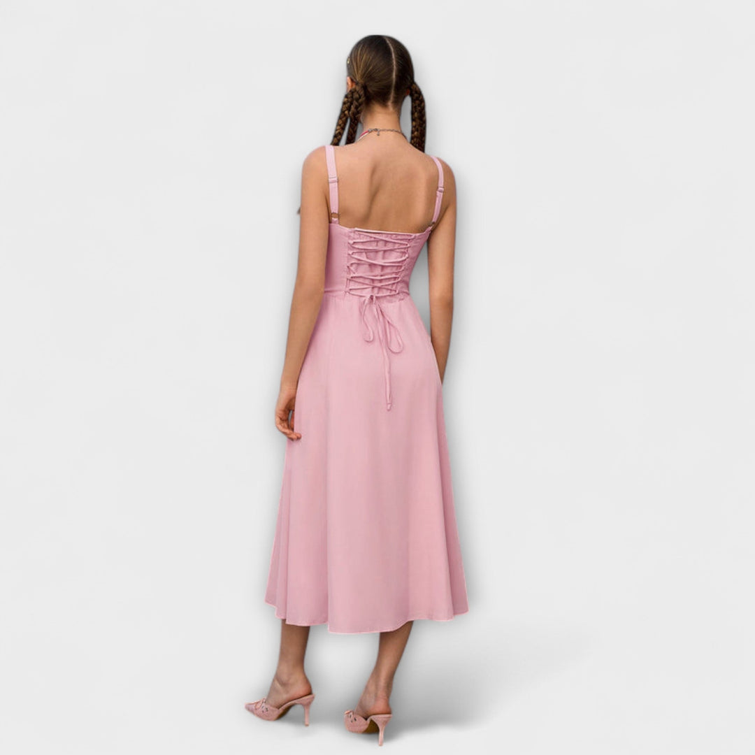 Upanje - Vestido Rosa com Detalhe de Abertura