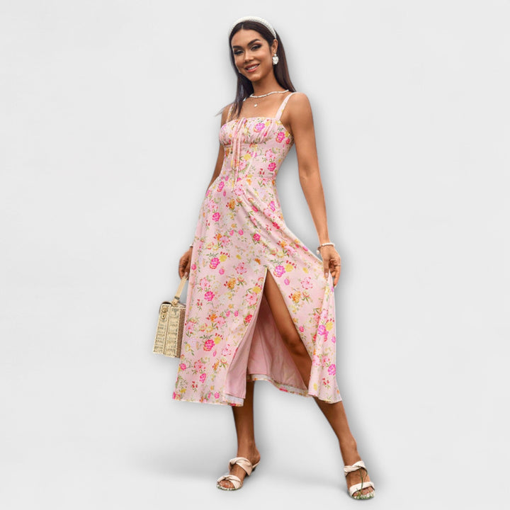 Upanje - Vestido Rosa com Detalhe de Abertura