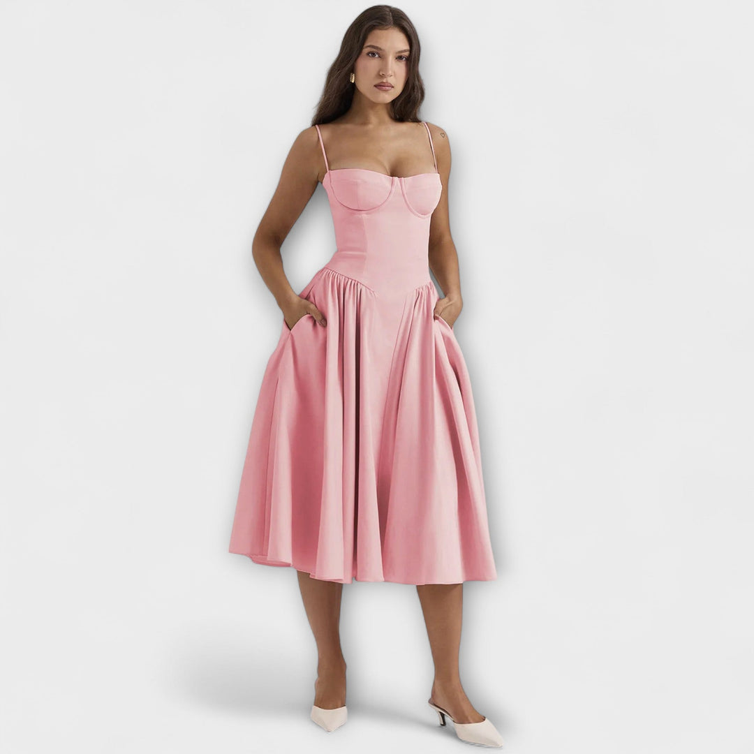 Rosalie - Vestido Elegante com Espartilho sem Mangas