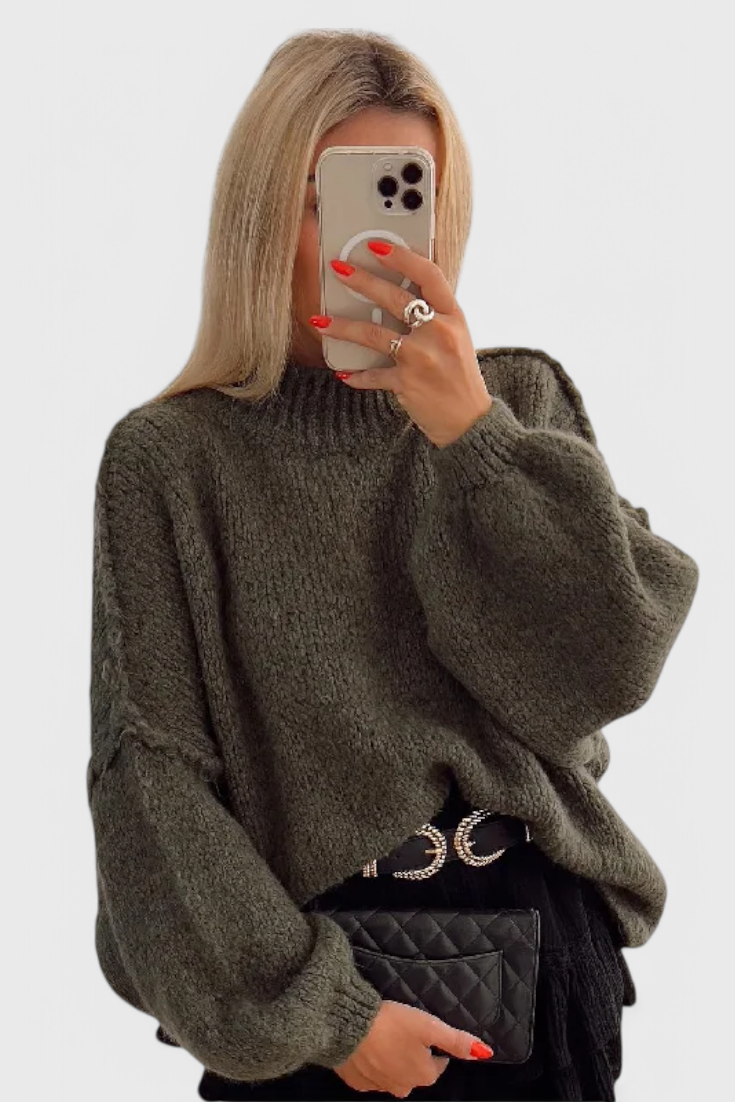 Cassia - Camisola de Malha Oversized com Mangas Balão