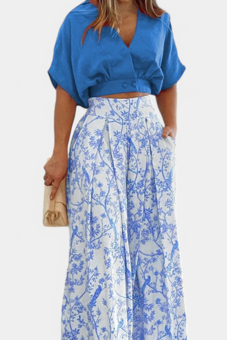 Oli Conjunto Boho de Decote em V e Perna Larga