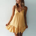 Vestido mini com folhos e alças finas para mulher com decote em V