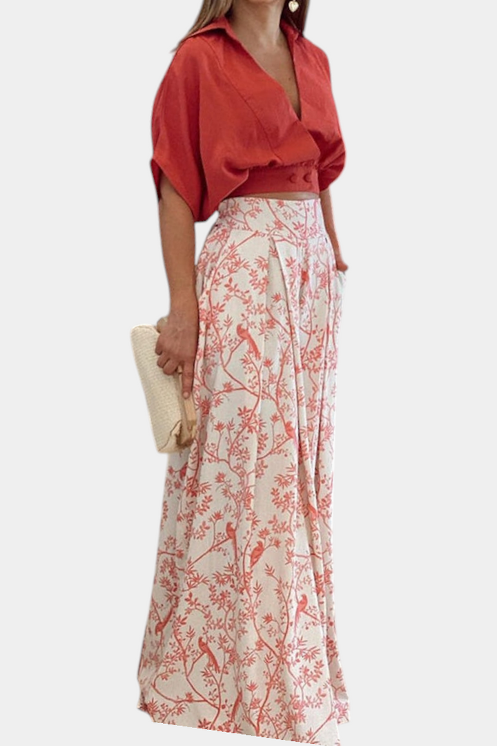 Oli Conjunto Boho de Decote em V e Perna Larga
