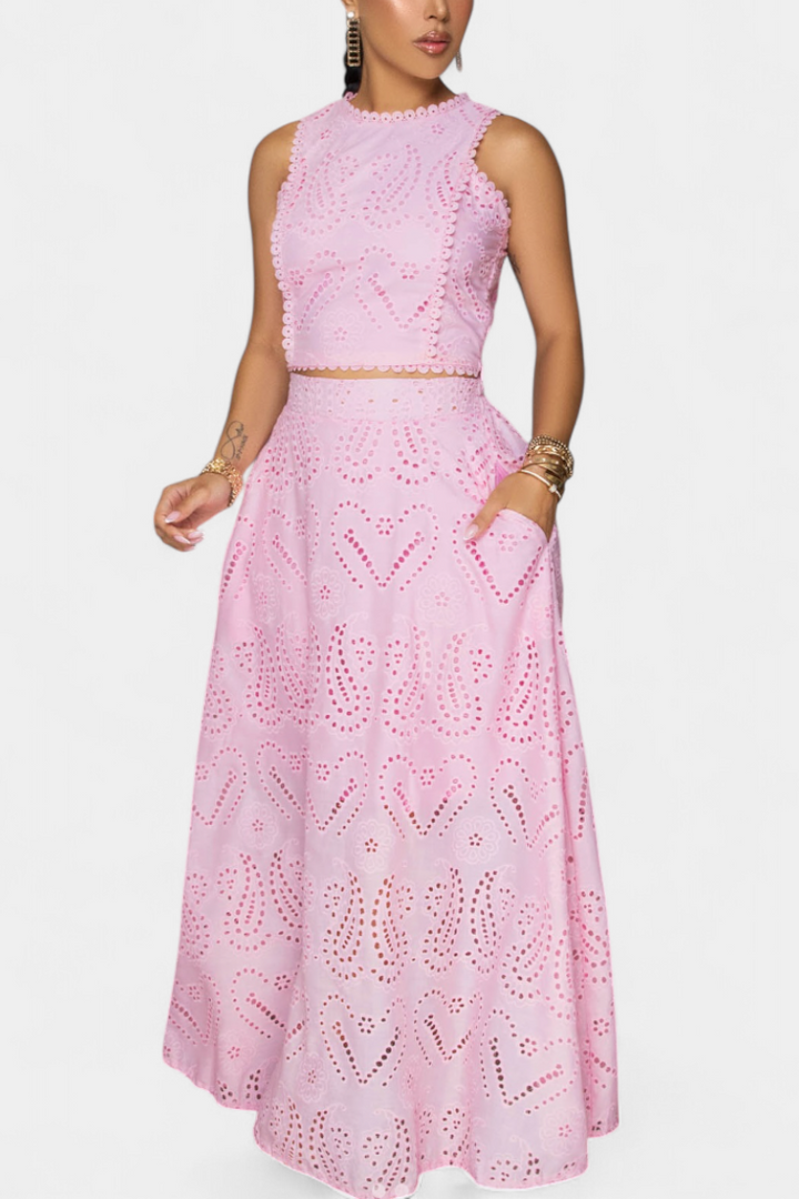 Danitza - Conjunto Romântico de Renda Floral Vazada