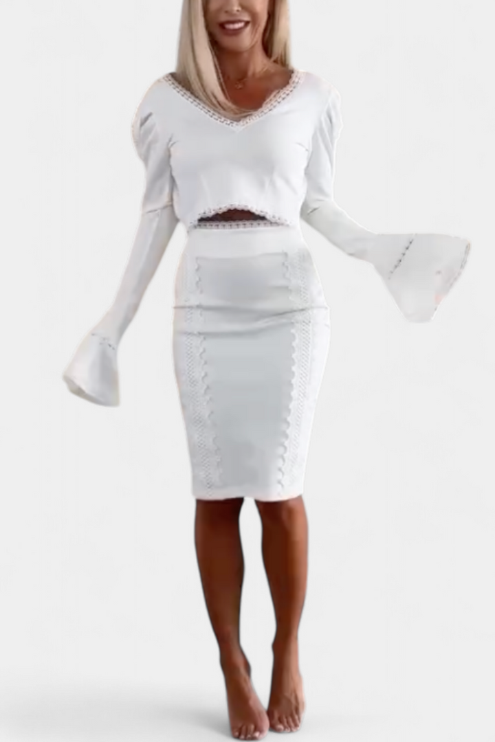 Minerva Conjunto Elegante de Top com Renda e Saia de Cintura Alta