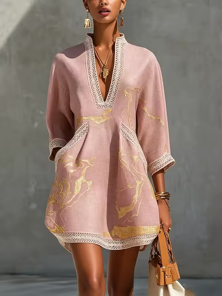 Amelia | Vestido Marfim com Detalhes Dourados