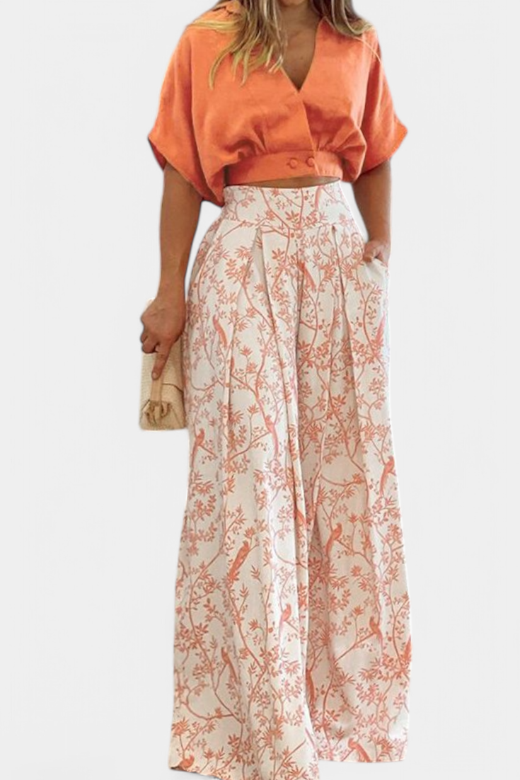 Oli Conjunto Boho de Decote em V e Perna Larga