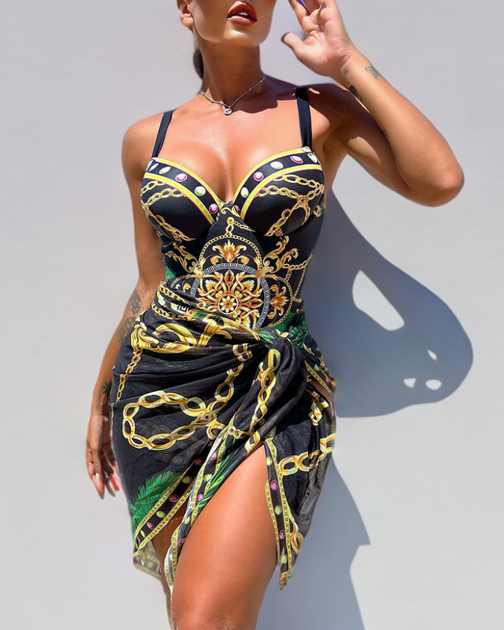 Valeria™ | Fato de banho de uma peça com efeito push-up e saia de praia a condizer