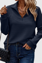 Helene - Camisola de Decote em V com Fecho e Manga Comprida