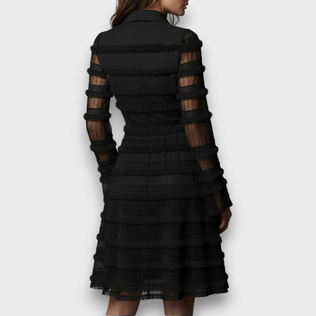 Parisa – Vestido Midi com Franjas Transparentes ✨