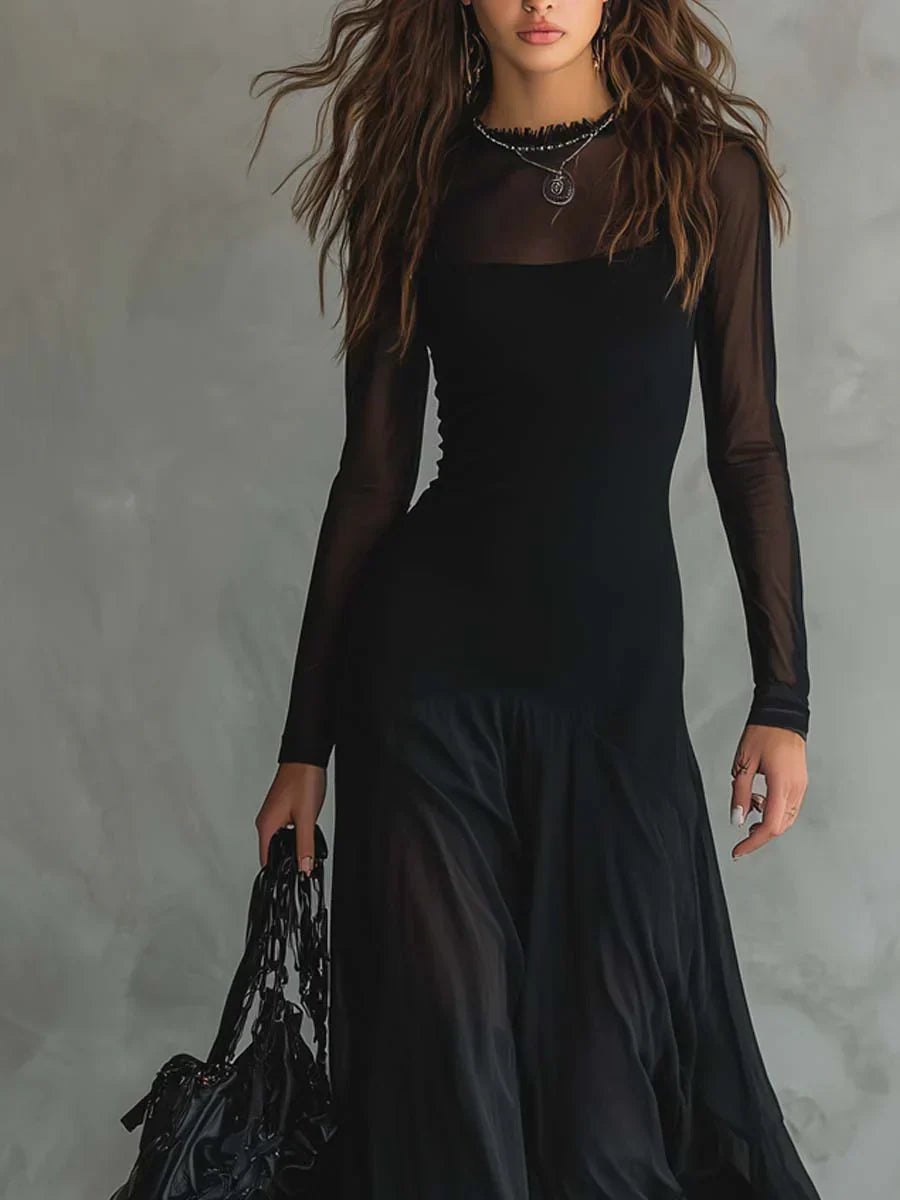 Nerea | Vestido Maxi de Tule Preto com Corte Solto