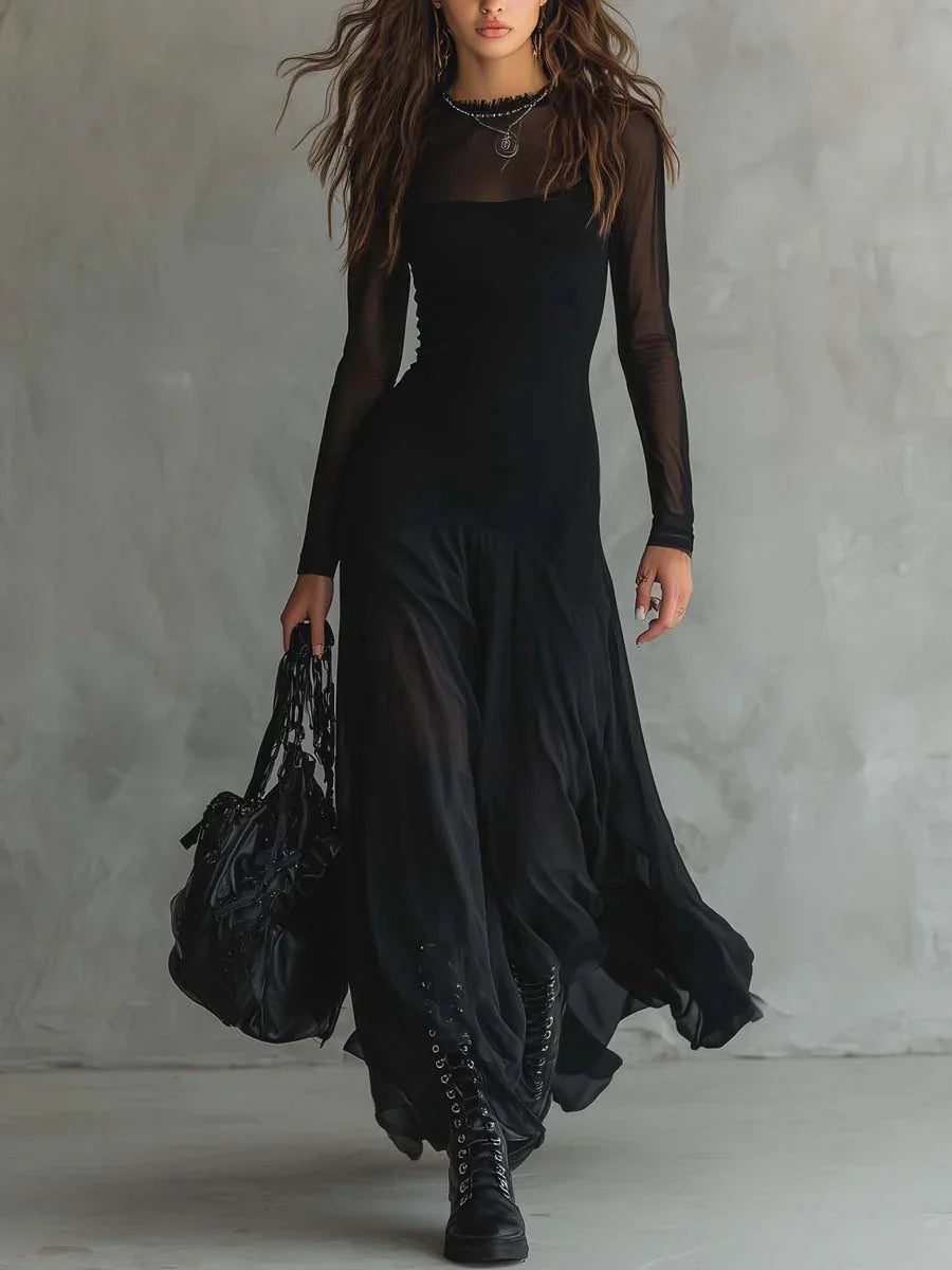 Nerea | Vestido Maxi de Tule Preto com Corte Solto