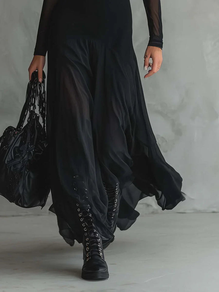 Nerea | Vestido Maxi de Tule Preto com Corte Solto