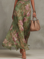 Serena ∙ Vestido comprido verde floral em chiffon com decote halter