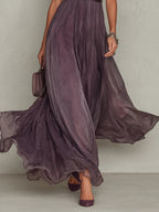 Flavia • Vestido Longo Violeta com Decote em Lágrima e Debrum de Renda Chiffon