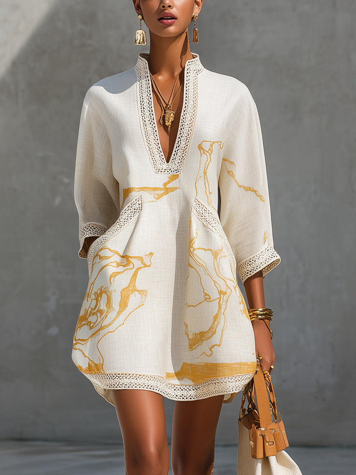 Amelia | Vestido Marfim com Detalhes Dourados