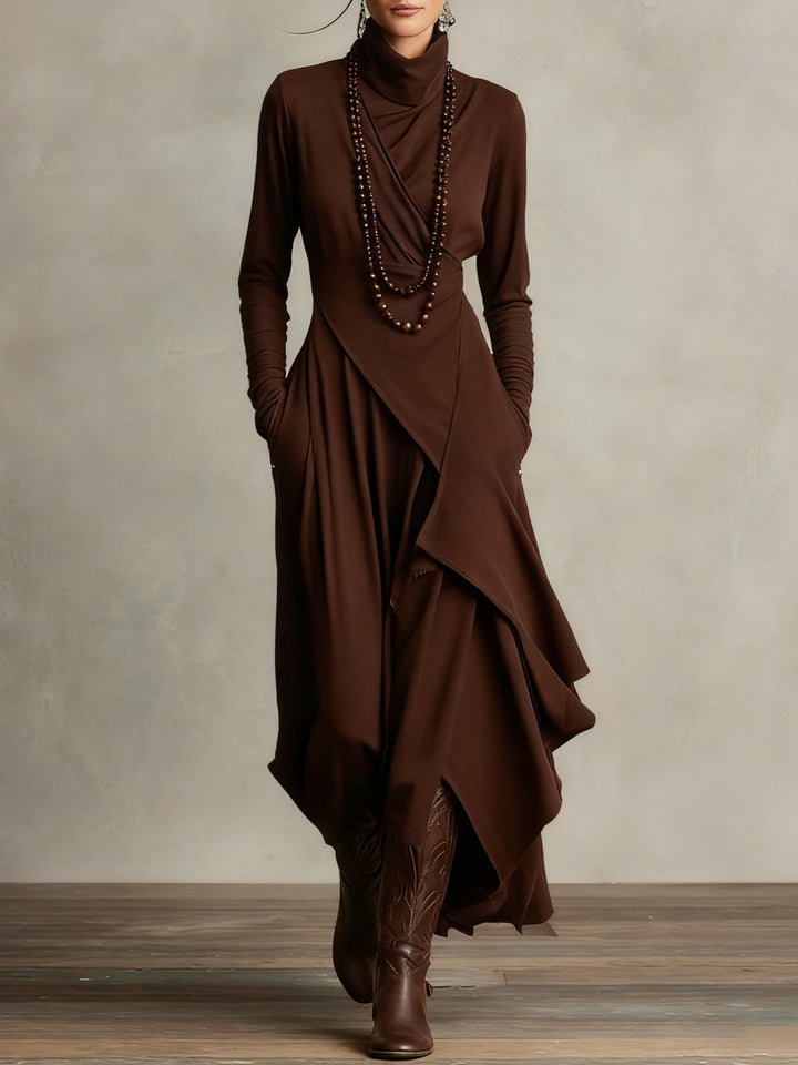 Georgia™ | Vestido Maxi Plissado Assimétrico Roxo com Gola Alta (colar não incluído)