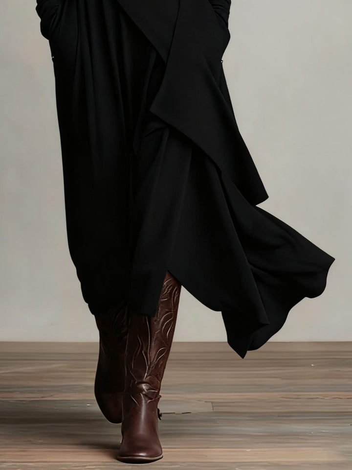 Georgia™ | Vestido Maxi Plissado Assimétrico Roxo com Gola Alta (colar não incluído)