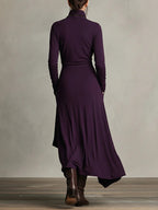 Georgia™ | Vestido Maxi Plissado Assimétrico Roxo com Gola Alta (colar não incluído)