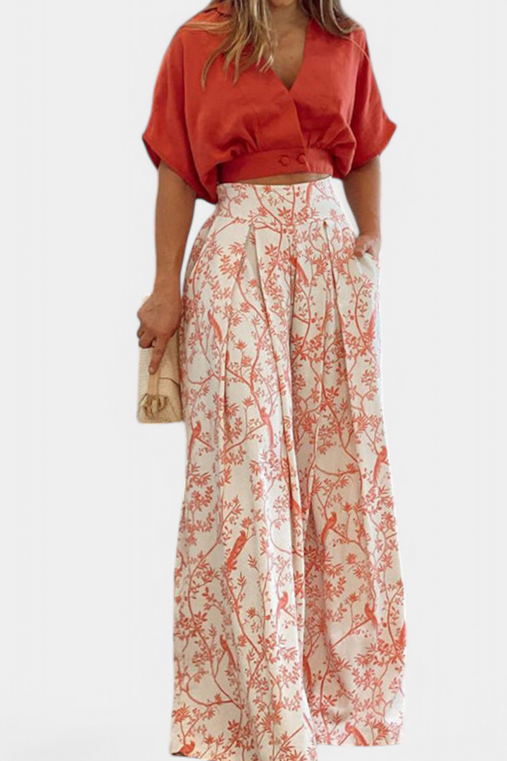 Oli Conjunto Boho de Decote em V e Perna Larga