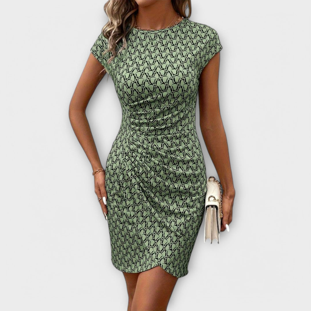 Emma - Vestido de Manga Curta com Corte Tulipa e Estampado Total