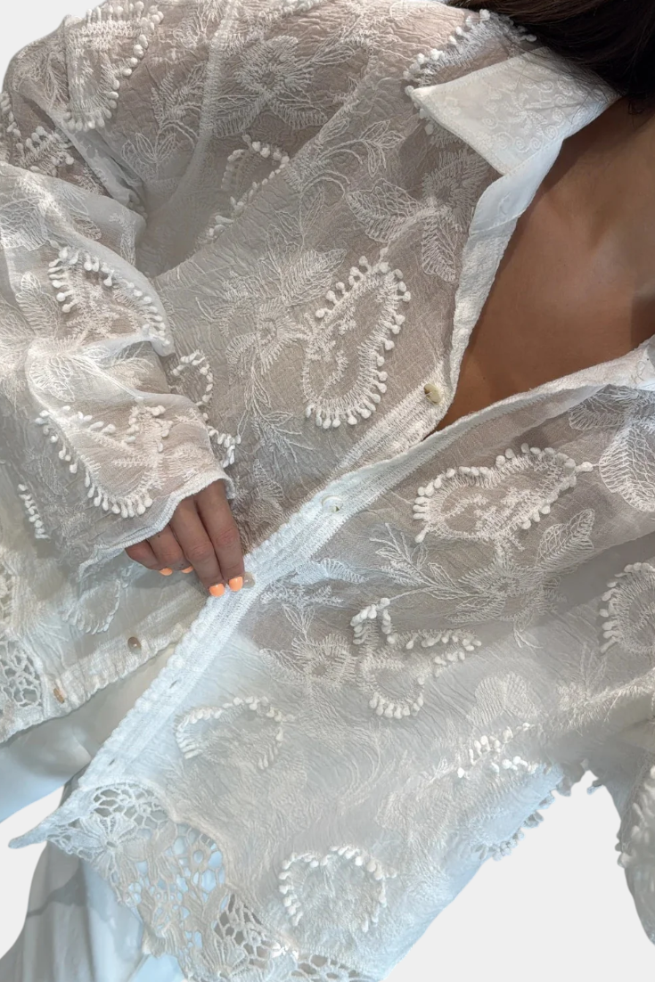 Prairie Camisa de Renda Bordada