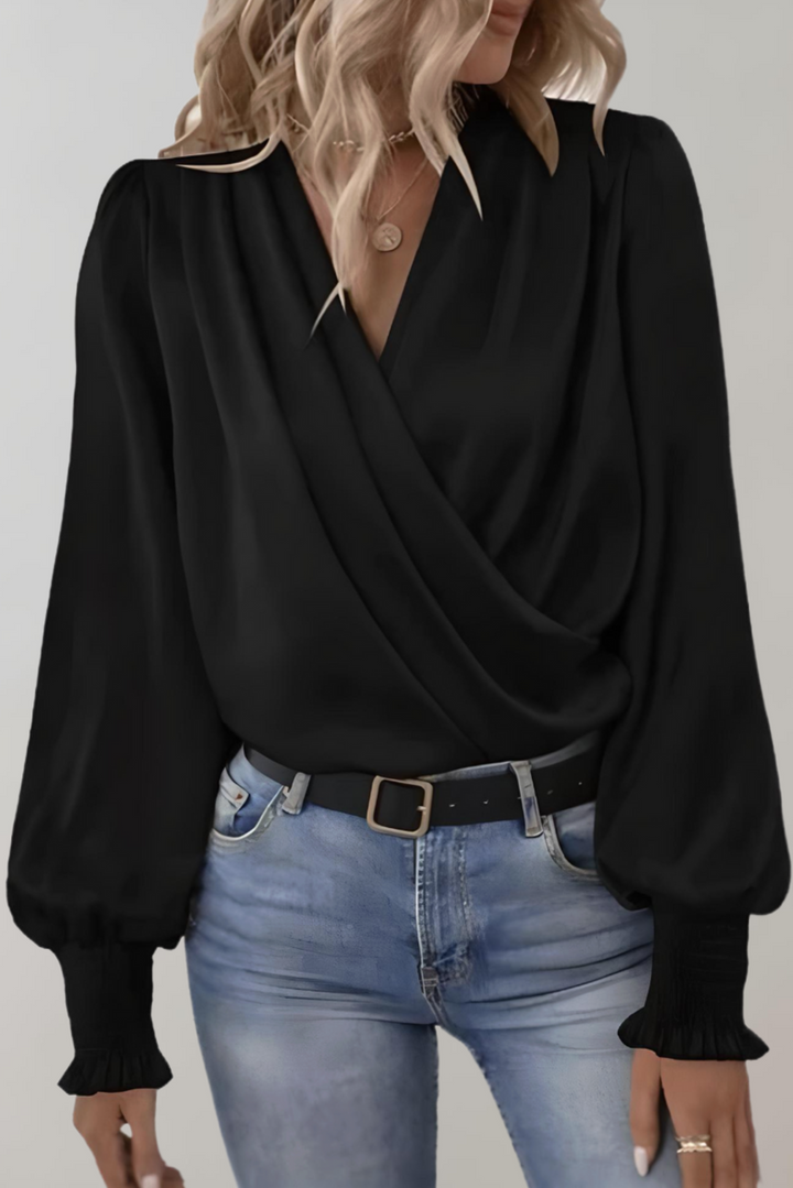 Quinn Blusa Elegante de Manga Comprida com Decote em V