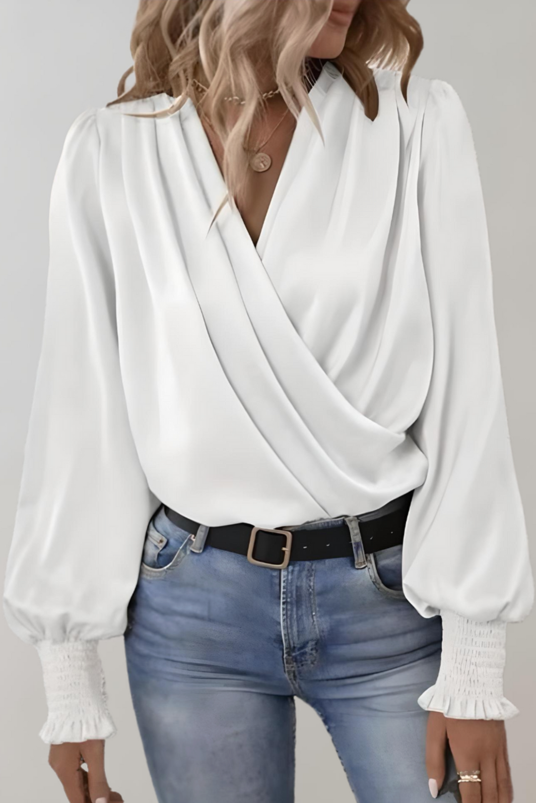Quinn Blusa Elegante de Manga Comprida com Decote em V