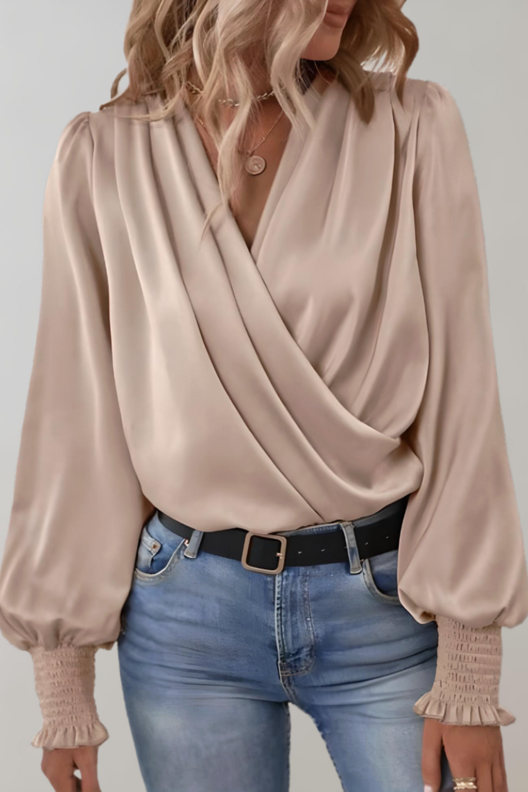 Quinn Blusa Elegante de Manga Comprida com Decote em V