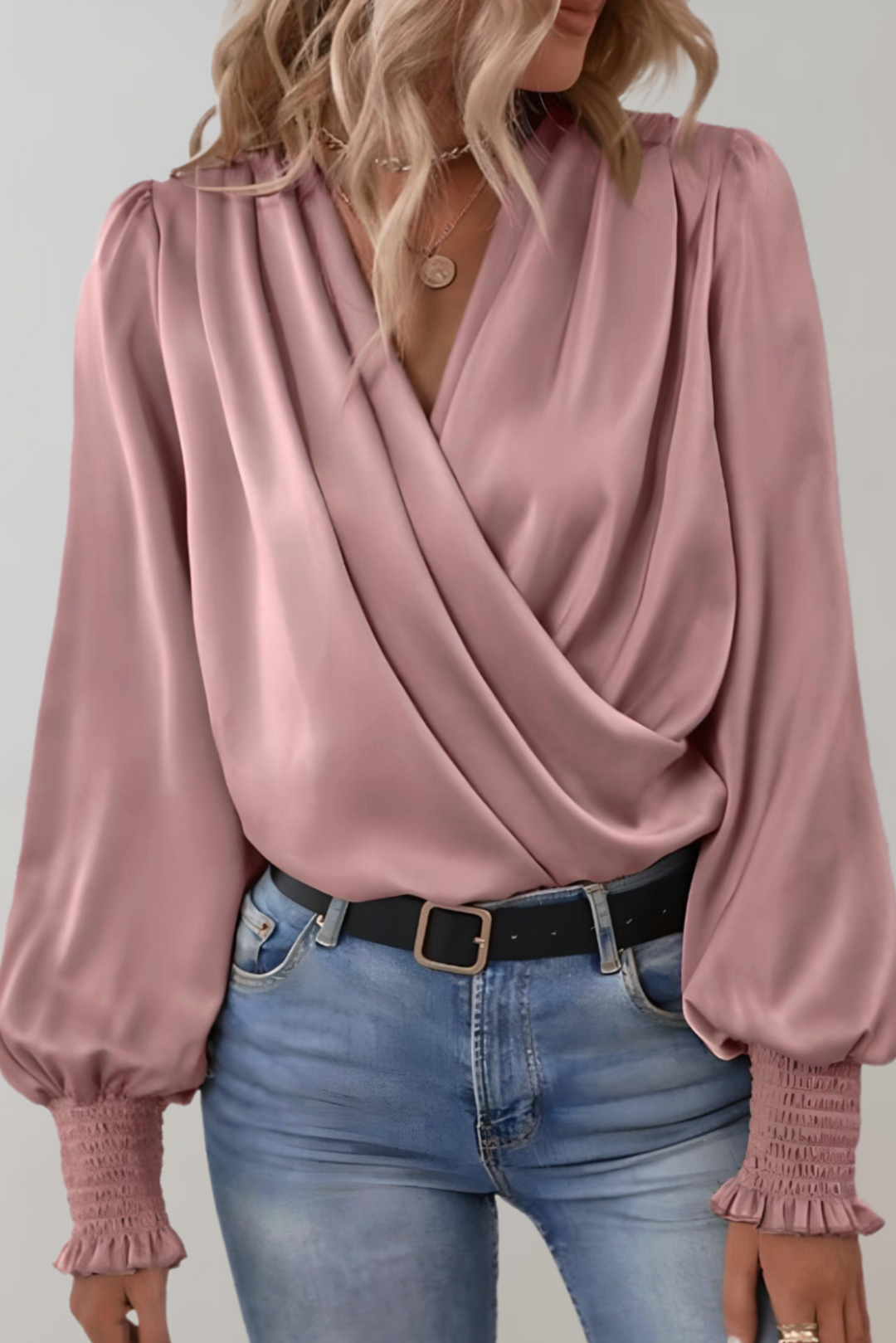 Quinn Blusa Elegante de Manga Comprida com Decote em V