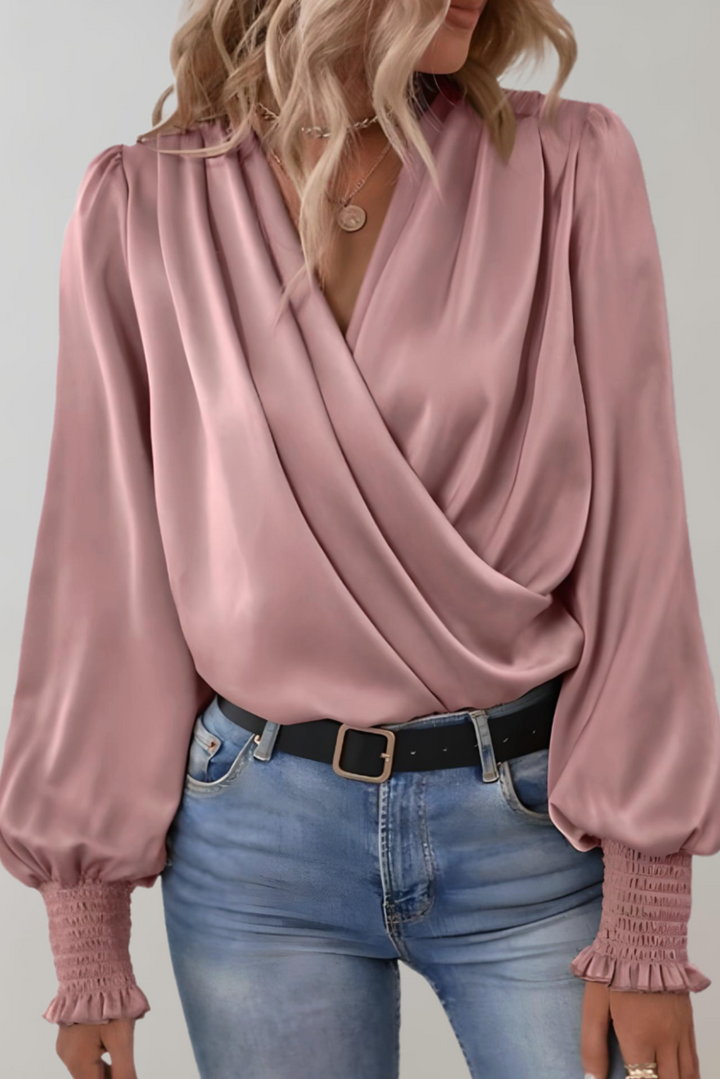 Quinn Blusa Elegante de Manga Comprida com Decote em V