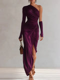 Rosalía™ | Vestido Comprido de Festa Assimétrico em Cor Violeta