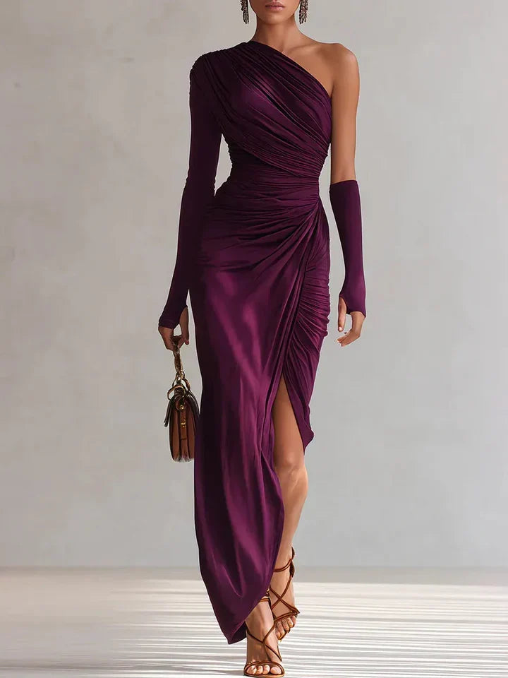 Rosalía™ | Vestido Comprido de Festa Assimétrico em Cor Violeta