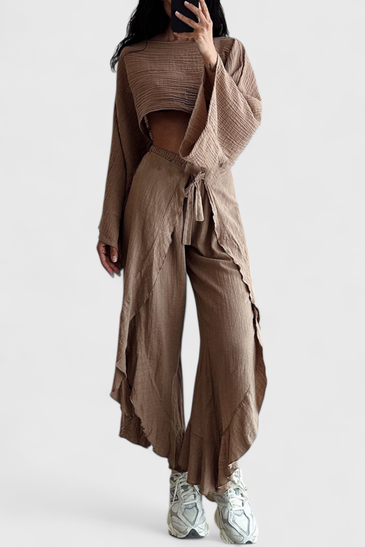 Elsie - Conjunto Fluido com Kimono e Calças Cruzadas
